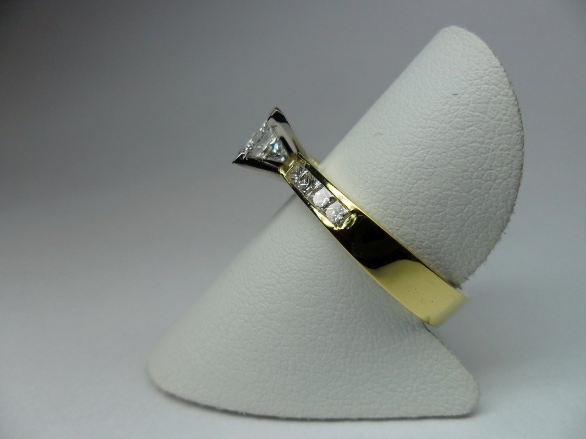 Princess Rail Solitaire Ring Yellow Gold